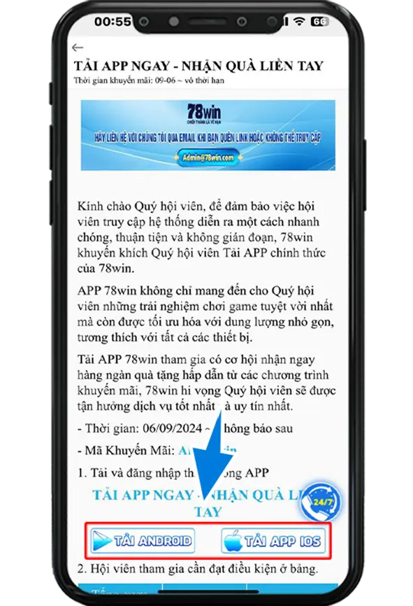 Bước 3 : Chọn Tải APP mới nhất theo ứng dụng điện thoại của quý khách